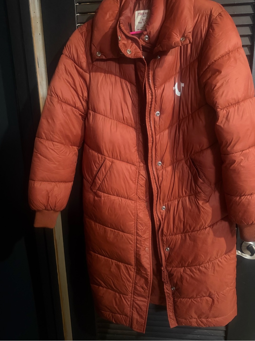 True Religion Kids Long Puffer Coat in Rust Orange